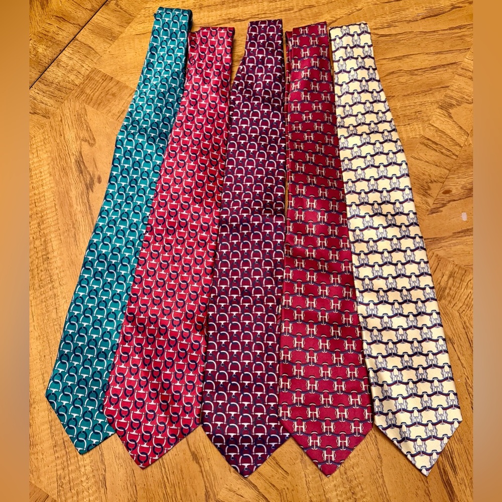 Bundle of Five Etienne Aigner Silk Ties – Classic Logo / Equestrian Pattern